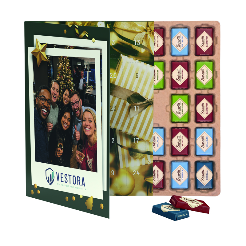 Premium Tisch Adventskalender Flip Cover Eco Hochformat Sarotti Schokotäfelchen