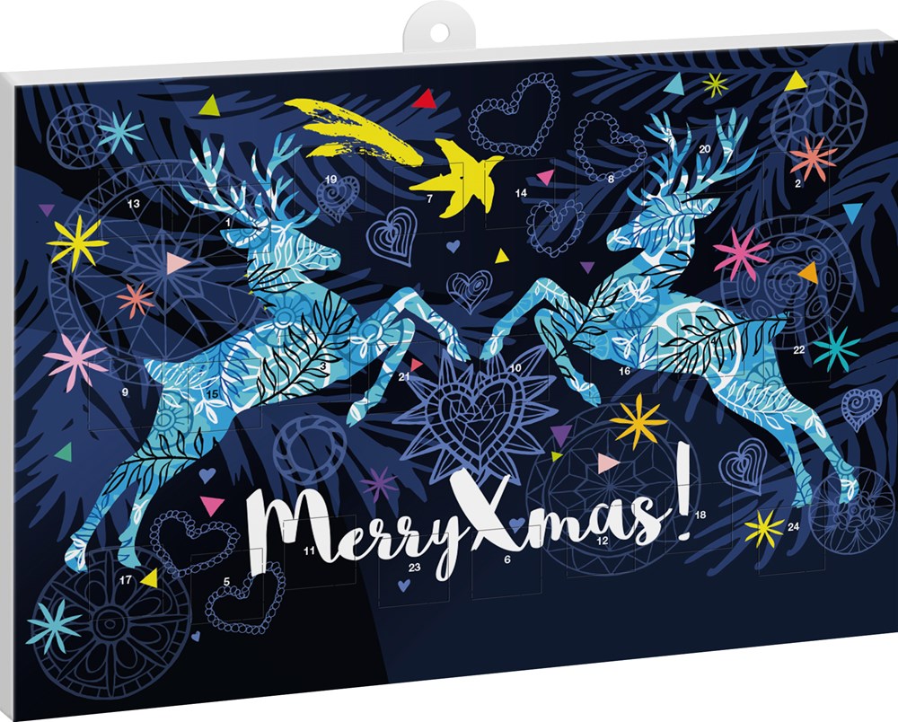 reinpapier® Classic-Adventskalender – personalisierbares STANDARDMOTIV, Springende Rentiere