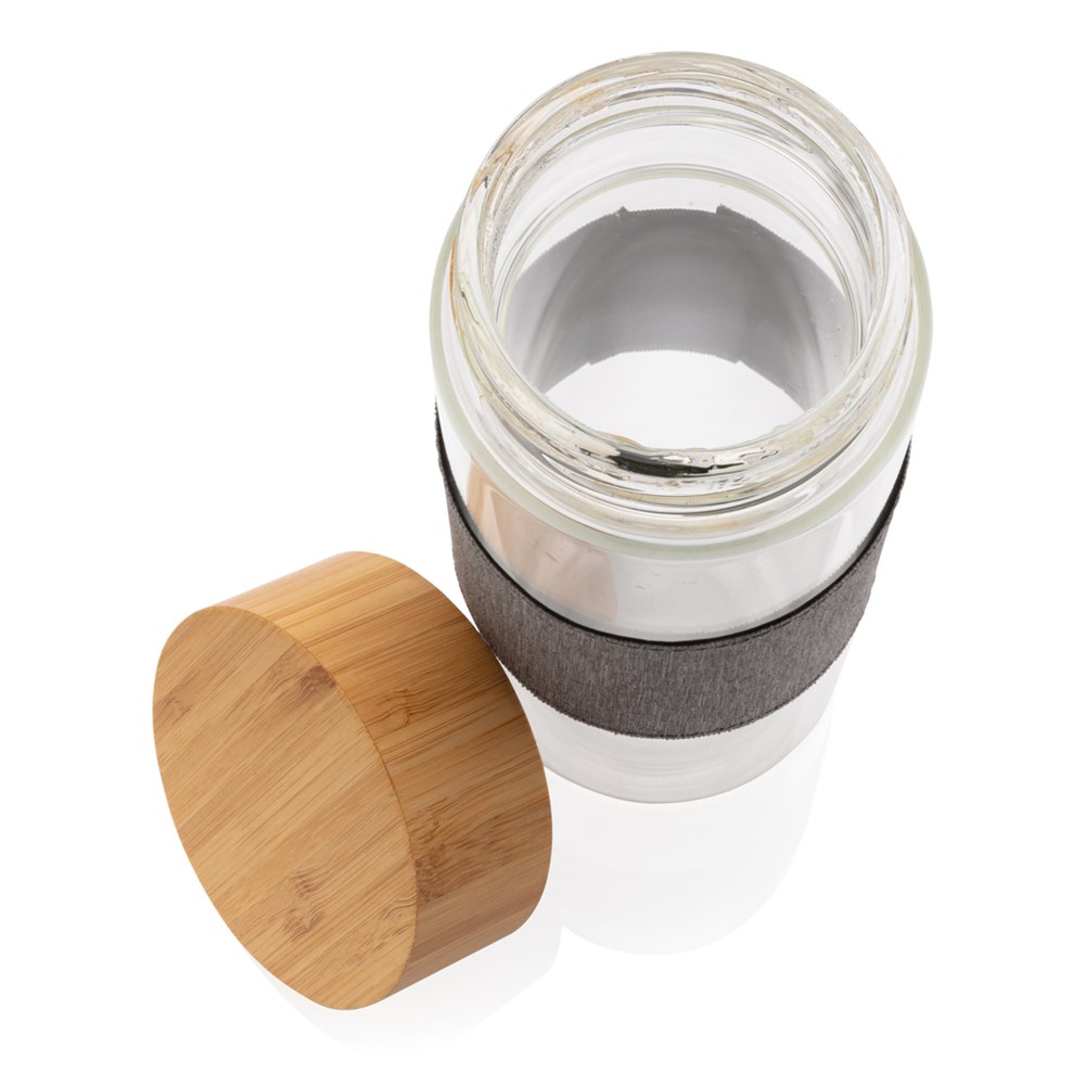 Impact Borosilikat-Glasflasche mit Bambusdeckel Impact Borosilikat-Glasflasche mit Bambusdeckel