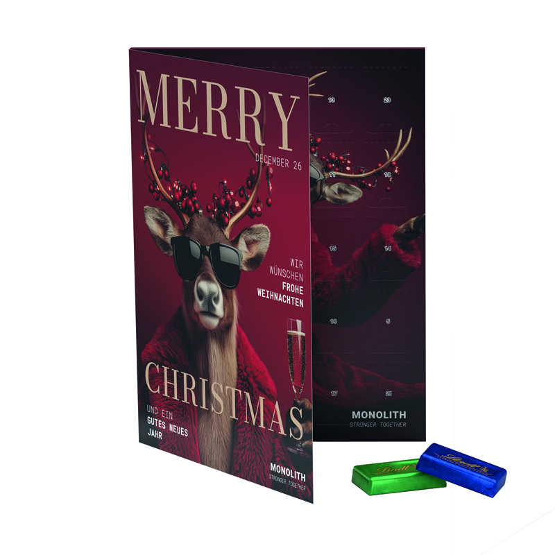 Premium Tisch Adventskalender Flip Cover Hochformat Lindt Schokotäfelchen